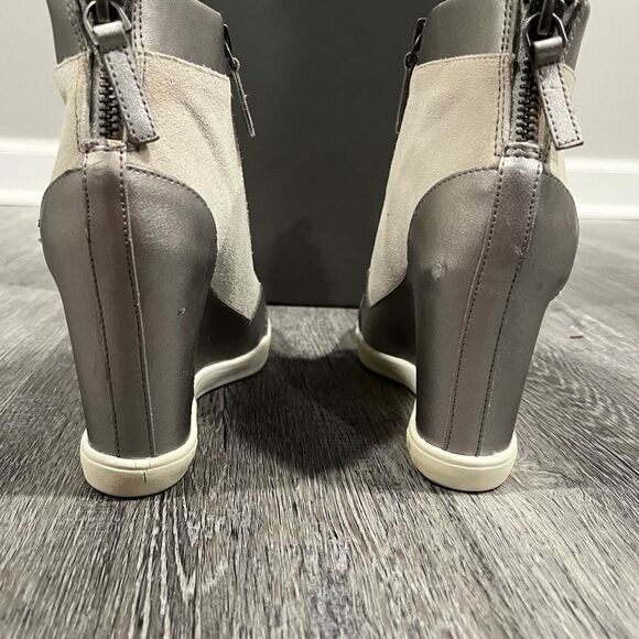 Gray for Saks Fifth Avenue Suede Leather Metallic Lace Up Wedge Booties sz 6.5 - Picture 3 of 15